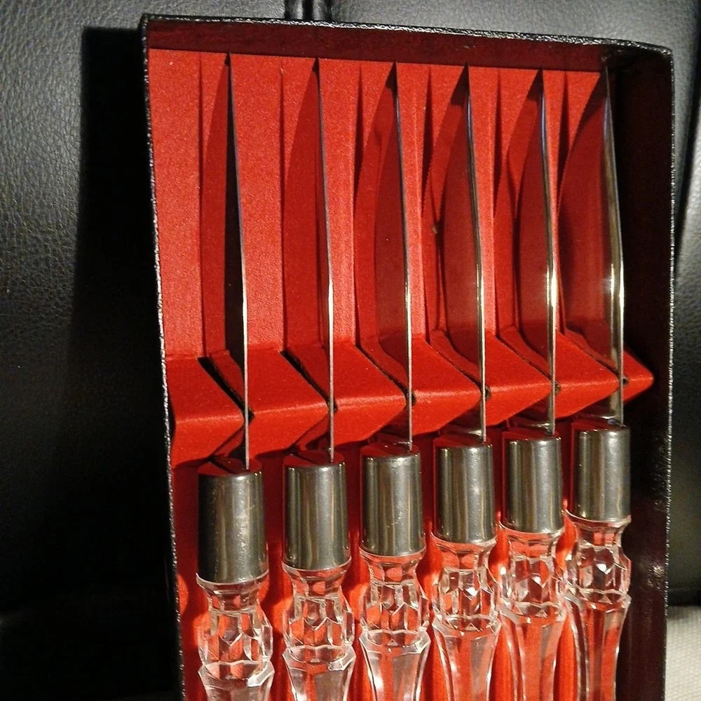 Maxam CTASK Black Forest Vtg MCM Lucite Handle‎ Steak Knives Boxed Set 6